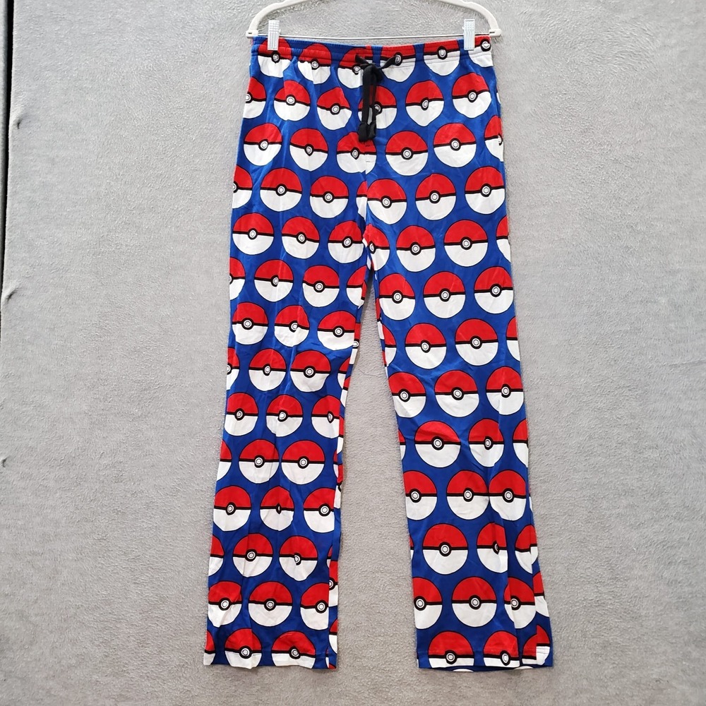 Pokemon Men Sleepwear Small Blue Red Pajama Pants Pokeballs Allover Drawstring